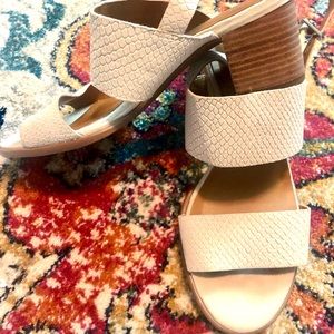 Franco Sarto Neutral Leather Block Heel Sandal